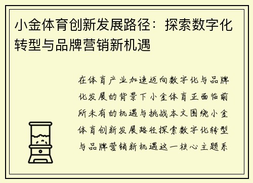 小金体育创新发展路径：探索数字化转型与品牌营销新机遇